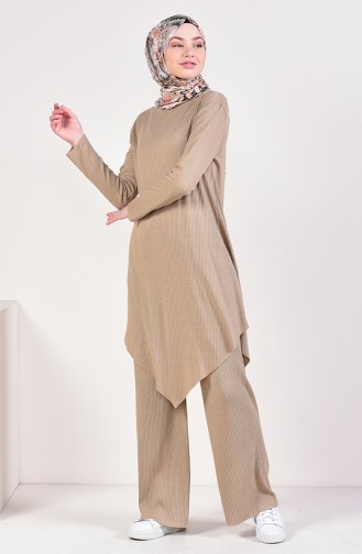Asymmetric Tunic Pants Binary Suit 3399-14 Dark Beige 3399-14