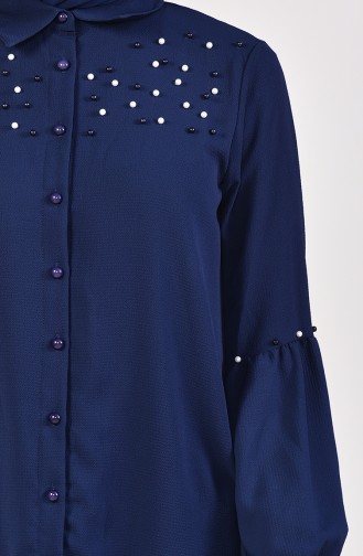 Navy Blue Overhemdblouse 4076-03