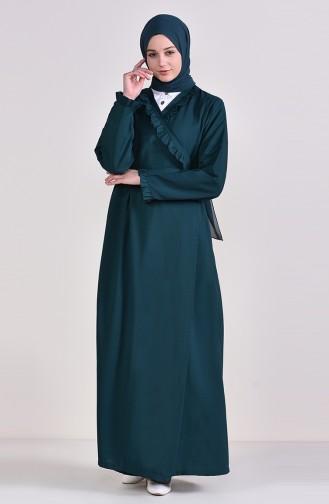 Fırfırlı Namaz Elbisesi 1027-01 Zümrüt Yeşil