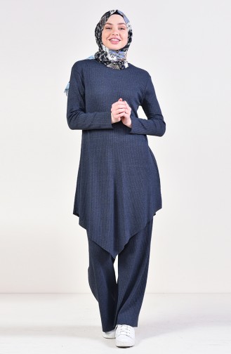 Asimetrik Tunik Pantolon İkili Takım 3399-16 Açık Lacivert 3399-16
