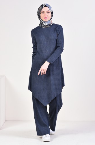 Asimetrik Tunik Pantolon İkili Takım 3399-16 Açık Lacivert 3399-16