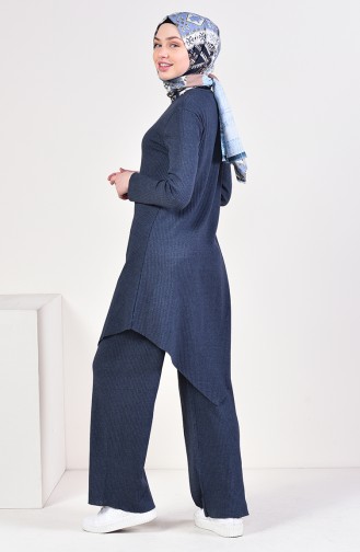 Asimetrik Tunik Pantolon İkili Takım 3399-16 Açık Lacivert 3399-16