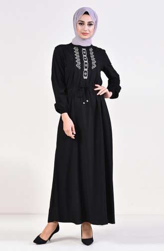 İşlemeli Elbise 10121-01 Siyah