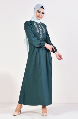 İşlemeli Elbise 10121-03 Zümrüt Yeşili