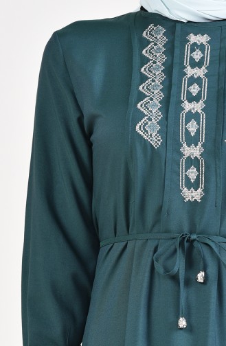 İşlemeli Elbise 10121-03 Zümrüt Yeşili