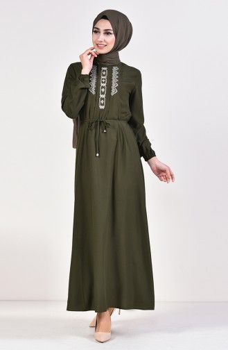 İşlemeli Elbise 10121-05 Yeşil