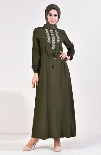 İşlemeli Elbise 10121-05 Yeşil