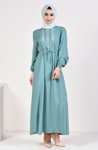 İşlemeli Elbise 10121-06 Çağla Yeşili