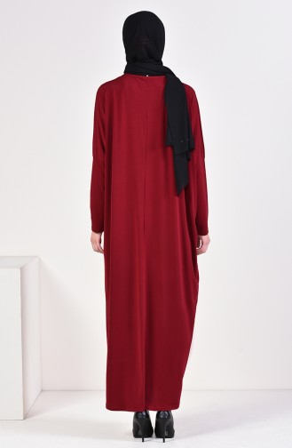 فستان قماش الساندي بتصميم أكتاف واسعة 8813-02 لون خمري 8813-02