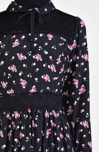 Flower Patterned Dress 28304-01 Black 28304-01