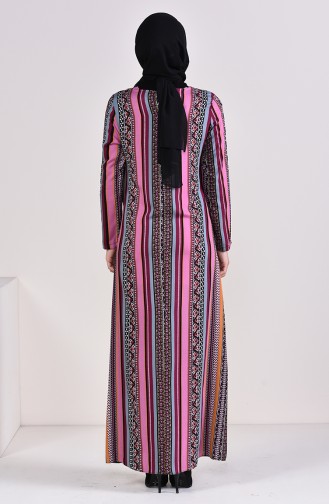 فستان فيسكوز بتصميم مُطبع 2487-03 لون وردي باهت 2487-03