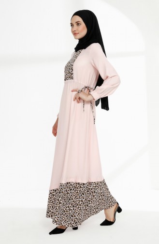 Shirred Waist Leopard Garnish Dress 3083-02 Powder 3083-02