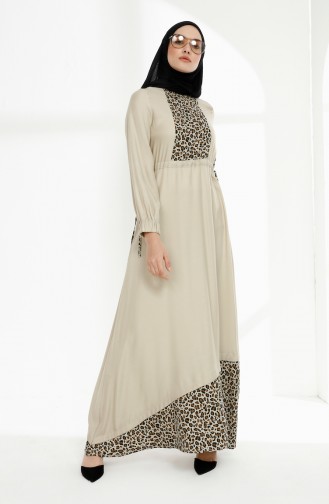 Shirred Waist Leopard Garnish Dress 3083-04 Stone 3083-04