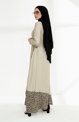 Shirred Waist Leopard Garnish Dress 3083-04 Stone 3083-04