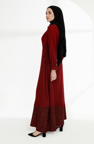 Shirred Waist Leopard Garnish Dress 3083-05 Claret Red 3083-05