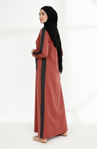 Cep Detaylı İki İplik Elbise 3086-01 Gül Kurusu Antrasit