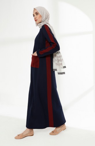 Kleid aus zwei Garnen mit Taschen 3095-10 Dunkelblau Weinrot 3095-10