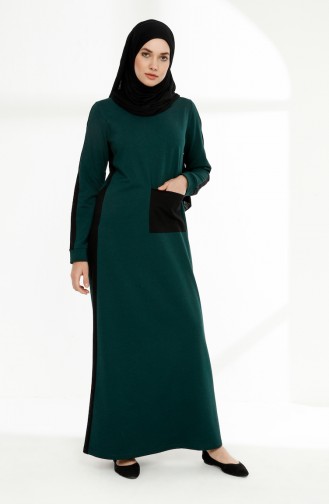 Kleid aus zwei Garnen mit Taschen 3095-05 Smaragdgrün Schwarz 3095-05