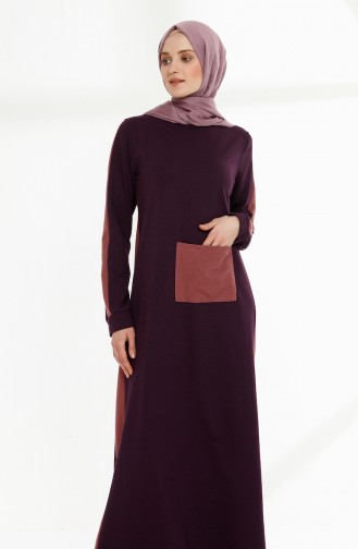 Pocket Detailed Two Yarn Dress 3086-11 Purple dry Rose 3086-11
