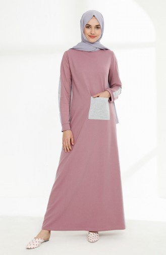 Kleid aus zwei Garnen mit Taschen  3095-13 Puder Rosa Grau 3095-13