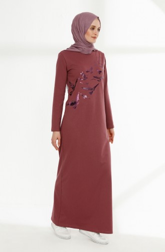 فستان بتصميم مطبع 5010-02 لون وردي باهت 5010-02