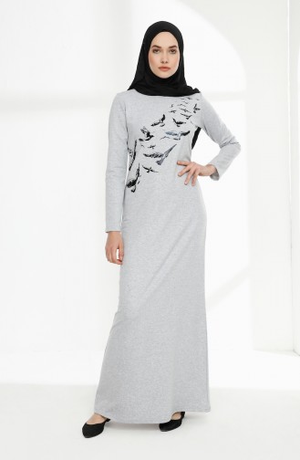 فستان بتصميم مطبع 5010-08 لون رمادي 5010-08