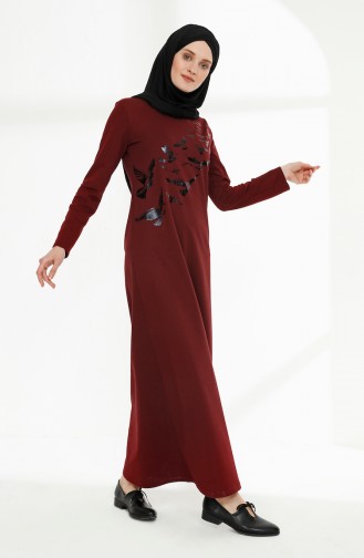 فستان بتصميم مطبع 5010-09 لون خمري 5010-09