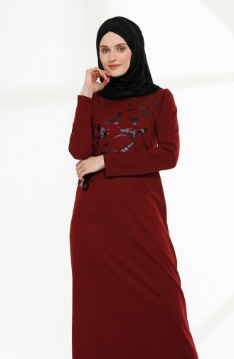 Weinrot Hijab Kleider 5010-09