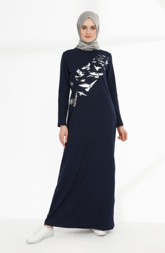فستان بتصميم مطبع 5010-10 لون كحلي 5010-10