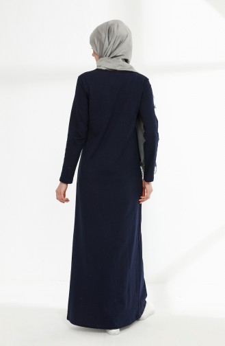 Baskılı İki İplik Elbise 5010-10 Lacivert