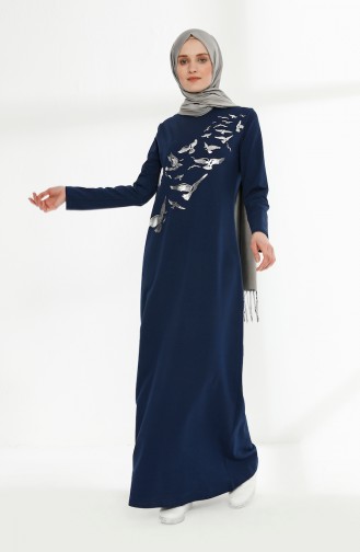 فستان بتصميم مطبع 5010-12 لون نيلي 5010-12