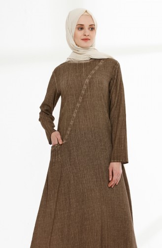Cotton Gauze Fabric Pocket Dress 9023-02 Camel 9023-02