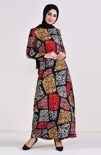 فستان فيسكوز بتصميم مُطبع  6379-02 لون أسود 6379-02