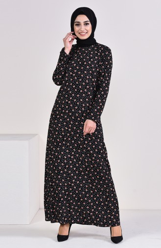 فستان فيسكوز بتصميم مُطبع 6380-01 لون أسود 6380-01