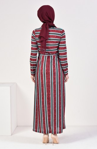 Striped Belted Dress 4193-01 Claret Red 4193-01