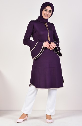 Viscose Ribbon Detailed Tunic 0646-03 Plum 0646-03