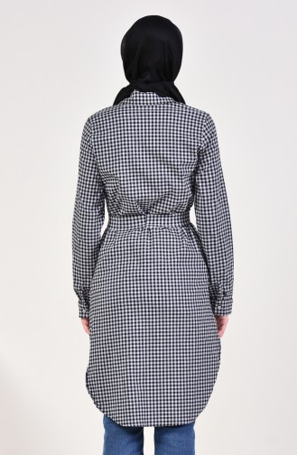 Houndstooth Patterned Belted Tunic 1394-02 Black 1394-02