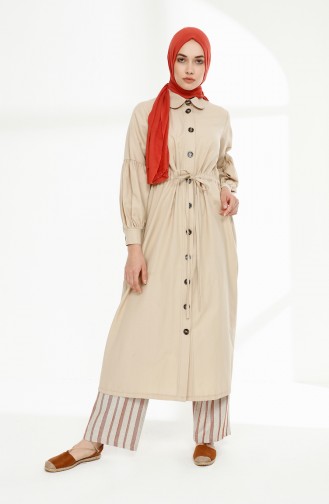 Arm Detailed Shirred Coat 9035-13 Beige 9035-13