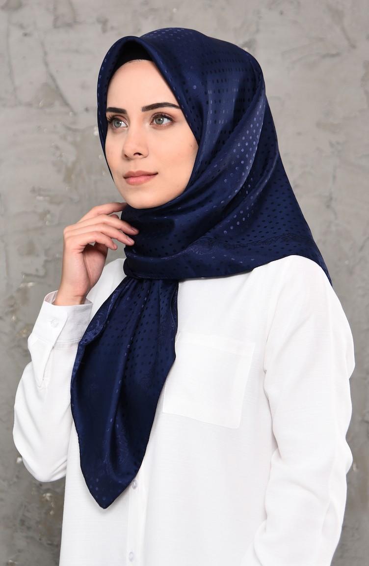 Düz Jakarlı Saten Eşarp 70124-05 Lacivert 70124-05