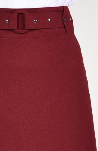 Belt Detailed Pencil Skirt 0412-01 Claret Red 0412-01