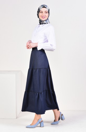 Elastic Waist Viscose Skirt 7880-02 Navy Blue 7880-02