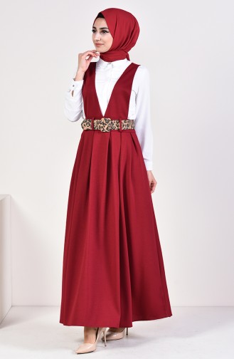 فستان بتصميم سالوبيت بدون أكمام وحزام للخصر  5583 A-01 لون خمري 5583A-01