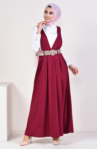 فستان بتصميم سالوبيت بدون أكمام وحزام للخصر 5583 A-02 لون أرجواني 5583A-02
