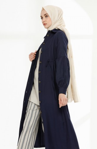 Arm Detailed Shirred Coat 9035-14 Navy Blue 9035-14