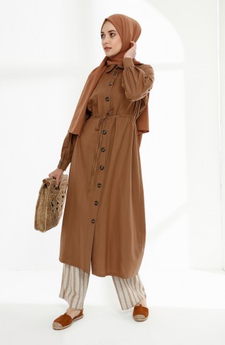 Arm Detailed Shirred Coat 9035-10 Camel 9035-10