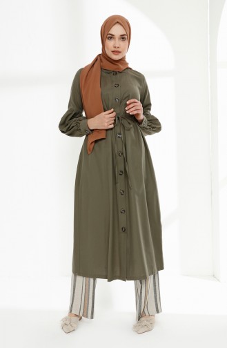 Arm Detailed Shirred Coat 9035-09 Khaki 9035-09