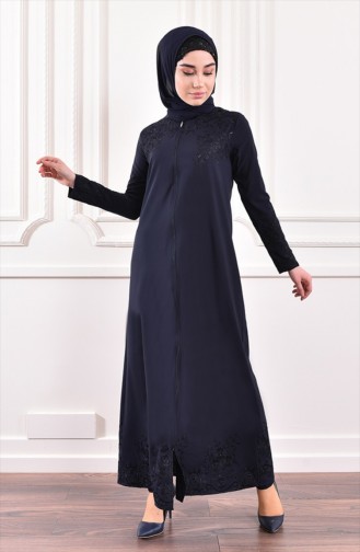 Embroidered Abaya 7239-02 Navy Blue 7239-02