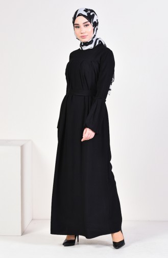 فستان بتصميم كسرات وحزام للخصر 1029-01 لون أسود 1029-01