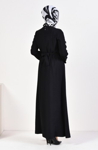 فستان بتصميم كسرات وحزام للخصر 1029-01 لون أسود 1029-01