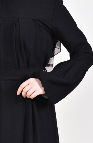 Pileli Kuşaklı Elbise 1029-01 Siyah 1029-01